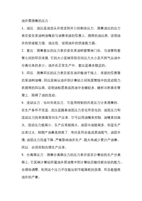 油井需测量的压力