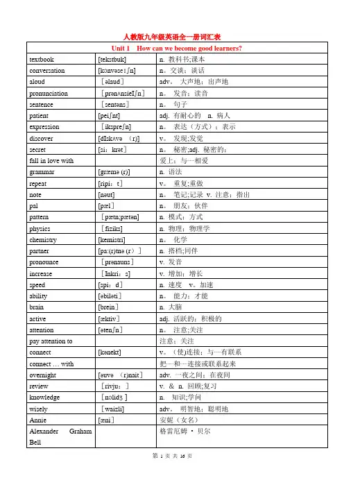 人教版九年级全册英语单词词汇表【范本模板】
