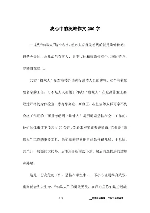 我心中的英雄作文200字