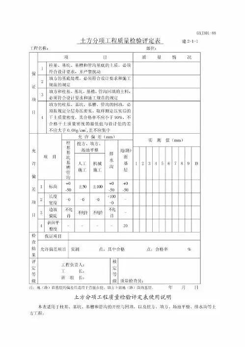 土方分项工程质量检验评定表