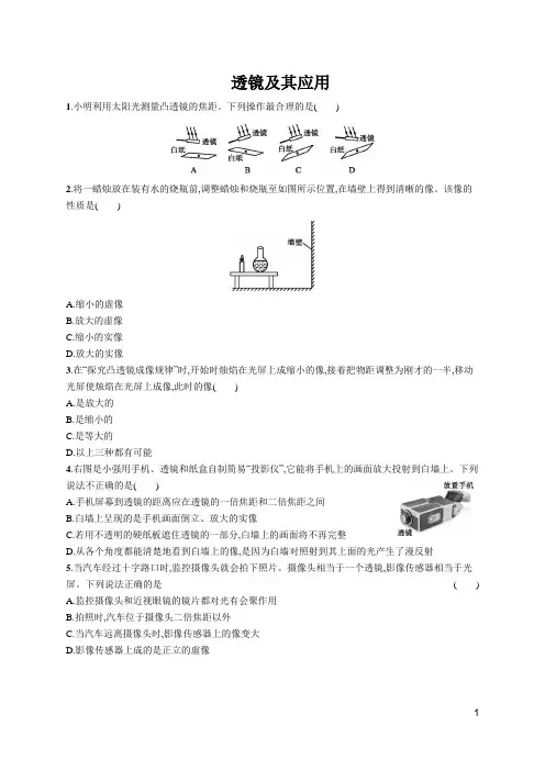 2020年春人教版物理中考专题复习《透镜及其应用》过关检测
