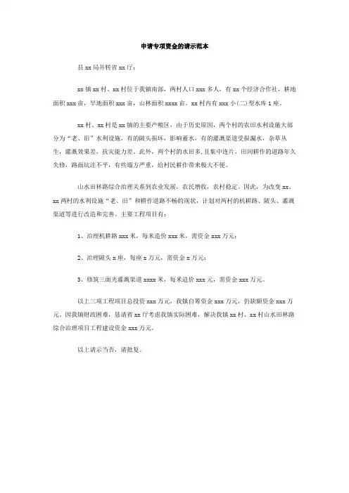 申请专项资金的请示 