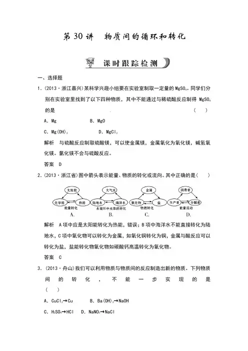 初中化学 物质间的转化和循环