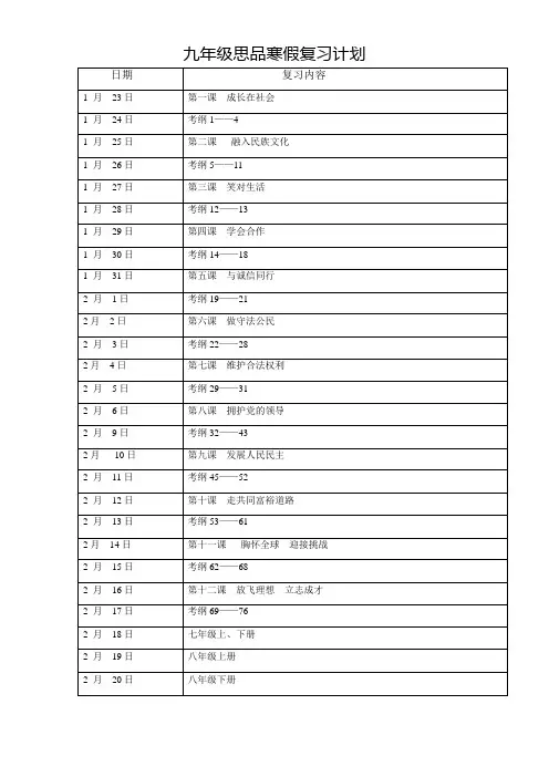 九年级思品寒假复习计划