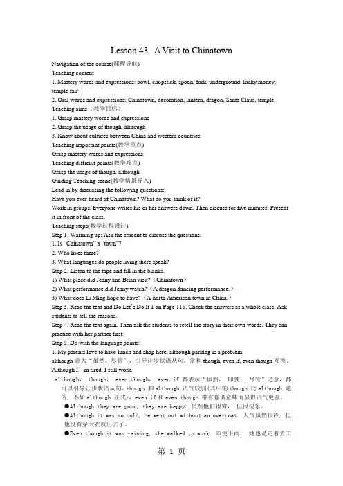 2019冀教版九年级英语全册Lesson43AVisittoChinatown教案语文