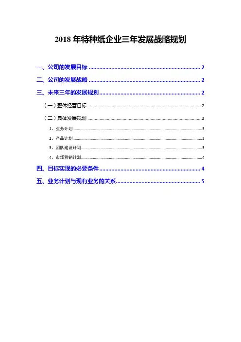 2018年特种纸企业三年发展战略规划