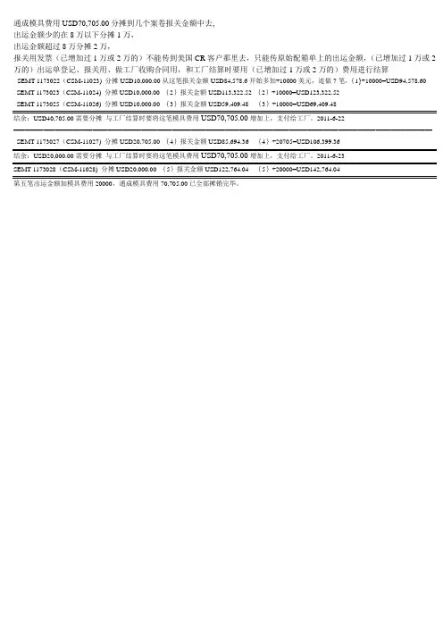 模具费用分摊计划