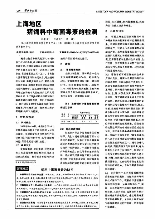 上海地区猪饲料中霉菌毒素的检测