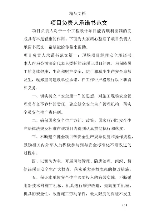 项目负责人承诺书范文