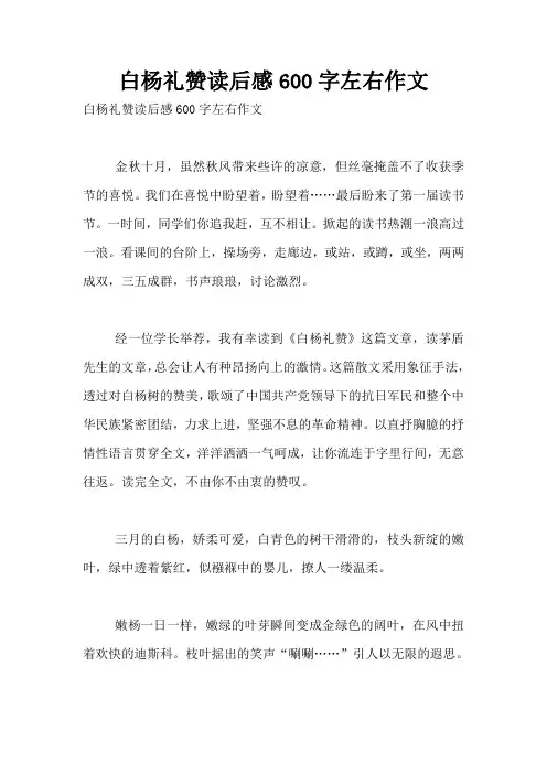 白杨礼赞读后感600字左右作文