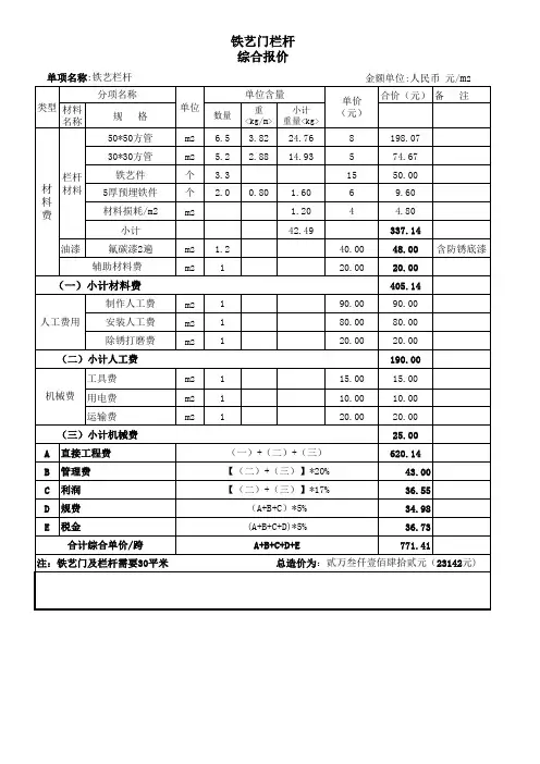 栏杆报价单
