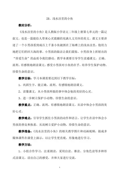 浅水洼里的小鱼_教案赵丽静