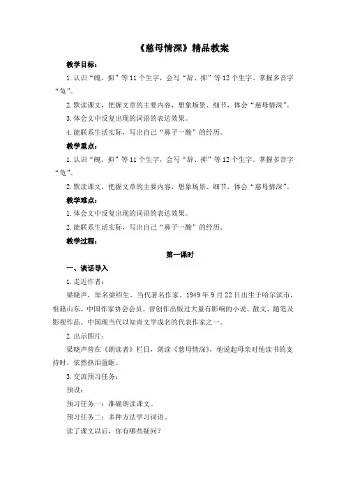 【部编版】统编教材五年级语文上册第18课《慈母情深》精品教案
