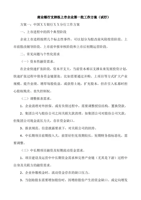 商业银行支持拟上市企业第一批工作方案