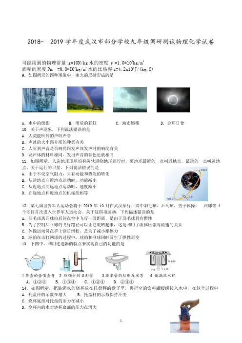 2019年九年级物理四月调考试题