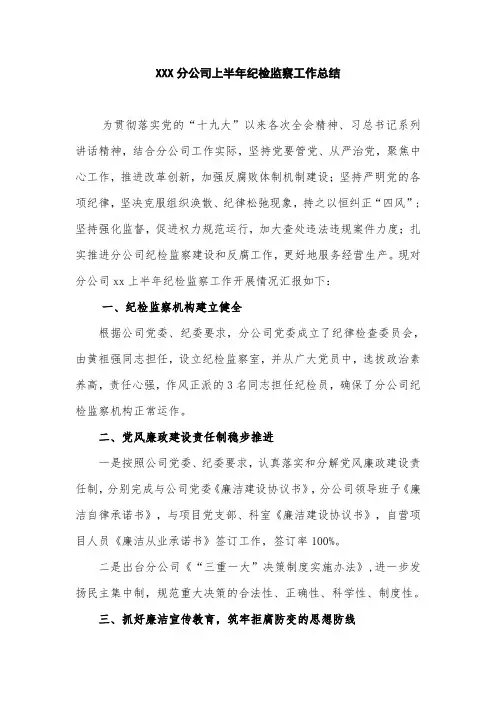 上半年纪检监察工作总结