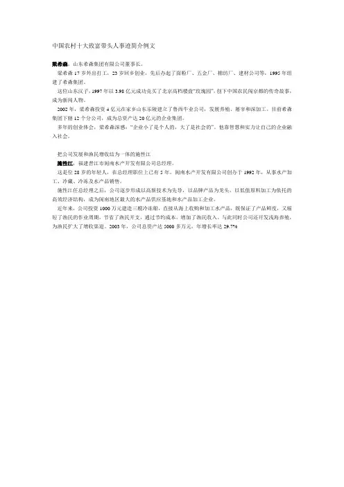 中国农村十大致富带头人事迹简介例文