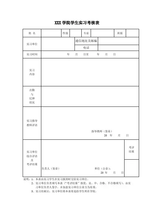 学院学生实习考核表