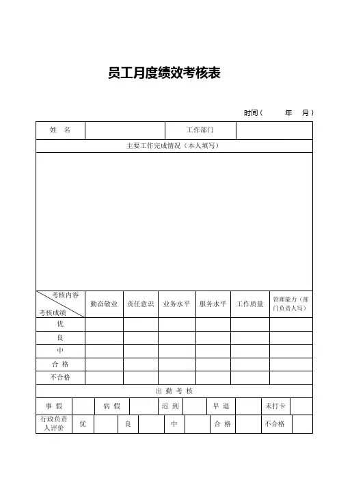 员工月度绩效考核表1