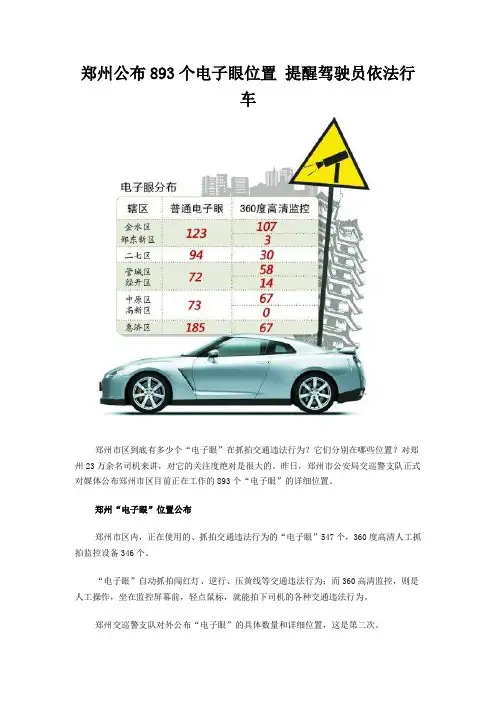 郑州公布893个电子眼位置 提醒驾驶员依法行车