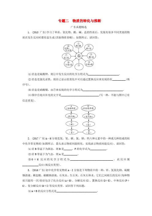 广东省2019版中考化学总复习第2部分专题2物质的转化与推断优化训练