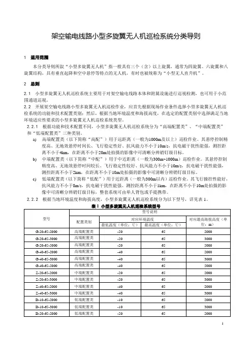 架空输电线路小型多旋翼无人机巡检系统分类导则