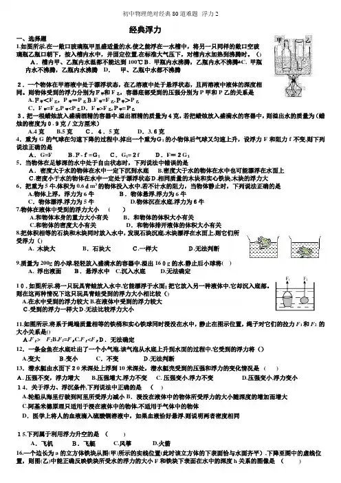 初中物理绝对经典80道难题--浮力2