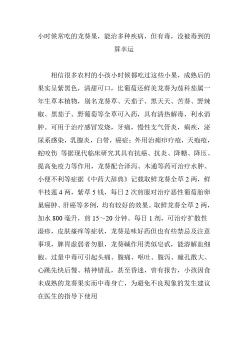小时候常吃的龙葵果,能治多种疾病,但有毒,没被毒到的算幸运