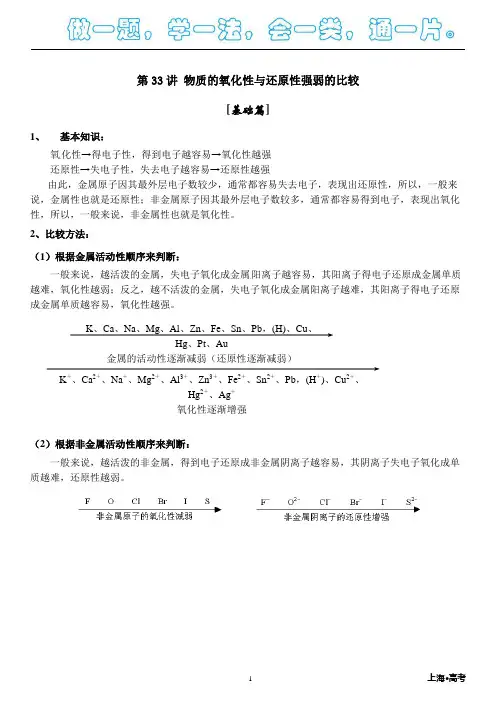 2019年上海高中化学·第33讲 物质氧化性与还原性强弱的比较