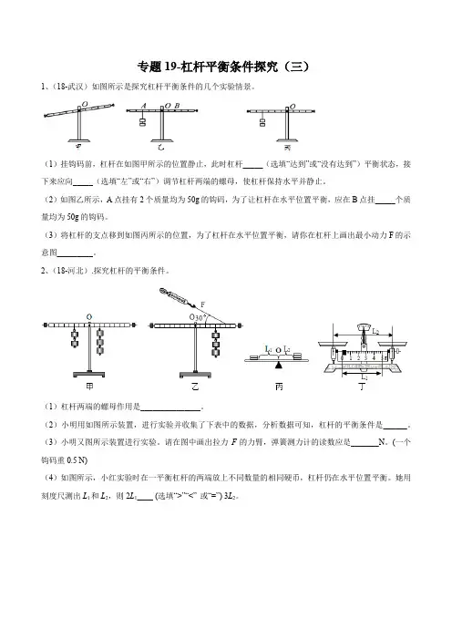 2020年苏科版中考物理实验(探究型)专题练习 19-杠杆平衡条件探究(三)