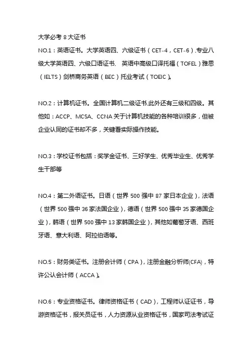 大学必考8大证书