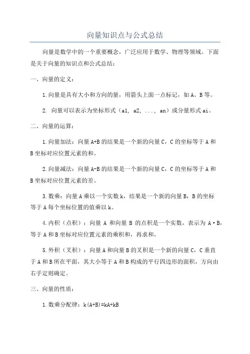 向量知识点与公式总结