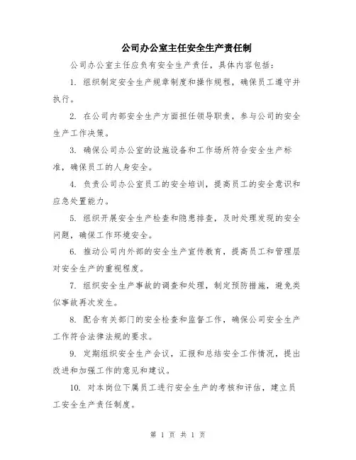 公司办公室主任安全生产责任制