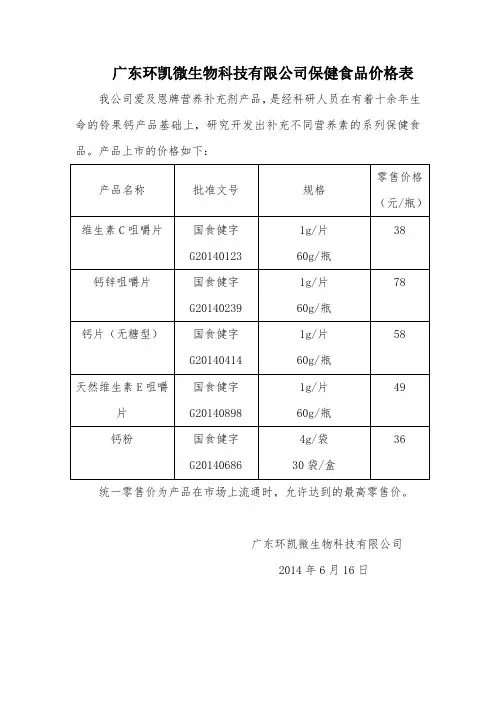 保健食品价格表