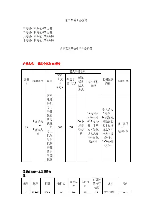 【免费下载】移动集团V网及合家欢资费介绍