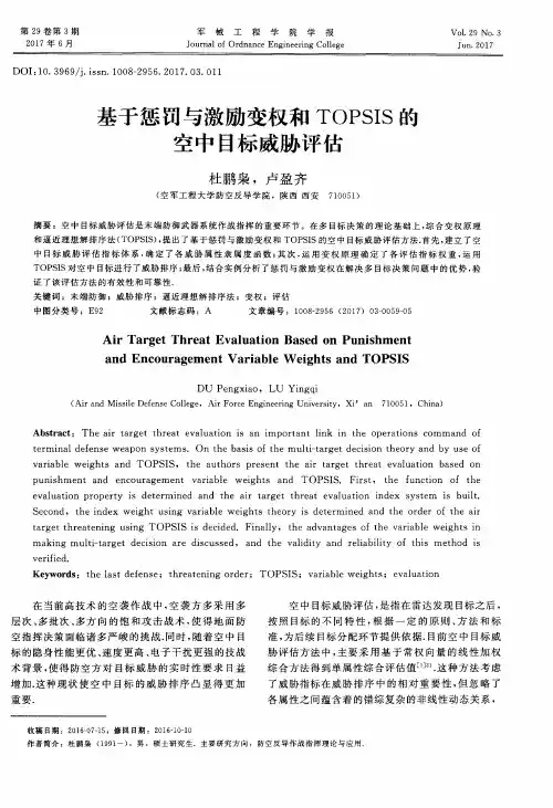 基于惩罚与激励变权和TOPSIS的空中目标威胁评估