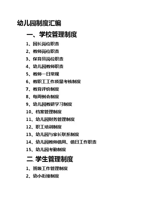 《幼儿园各项规章制度大全》汇编