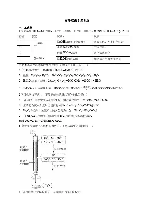高中化学《离子反应》专项训练(附答案)