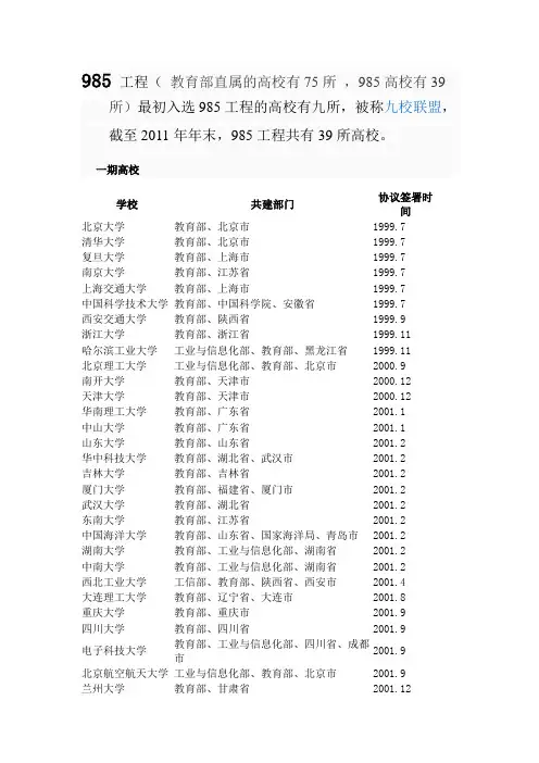 211工程和985工程的大学