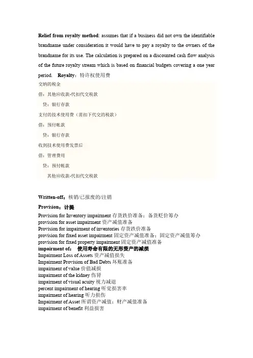 FINANCIAL REPORT--NOTES GLOSSARY 财务报告批注中的名词汇总翻译