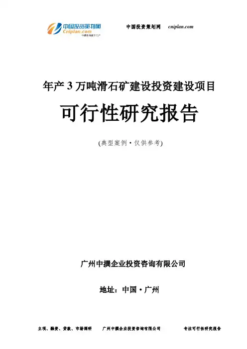 年产3万吨滑石矿建设投资建设项目可行性研究报告-广州中撰咨询
