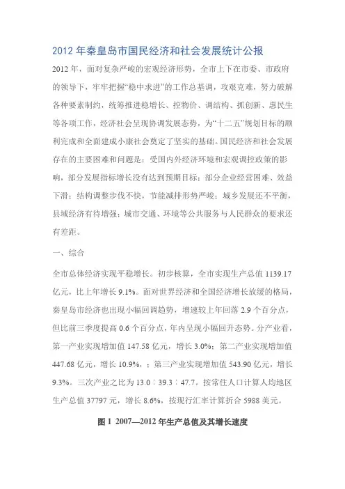 2012年秦皇岛市国民经济和社会发展统计公报