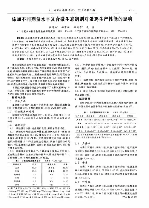 添加不同剂量水平复合微生态制剂对蛋鸡生产性能的影响