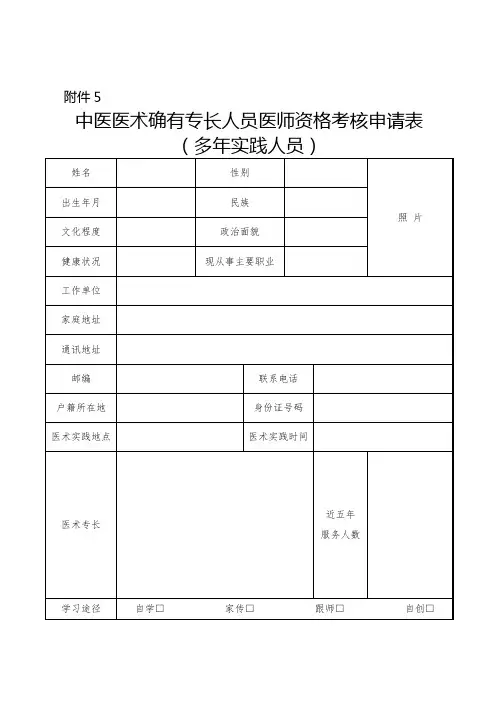 中医医术确有专长人员医师资格考核申请表(多年实践人员)