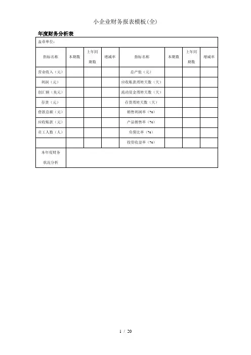 小企业财务报表模板