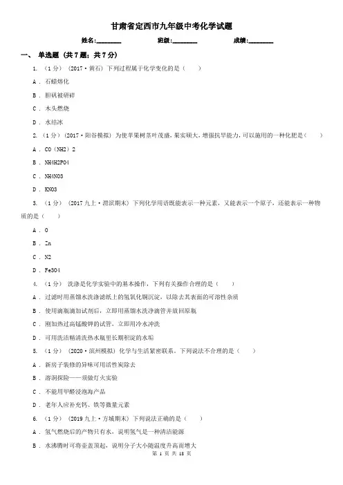 甘肃省定西市九年级中考化学试题