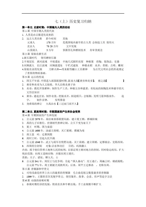 人教部编版七年级历史上册历史复习归纳