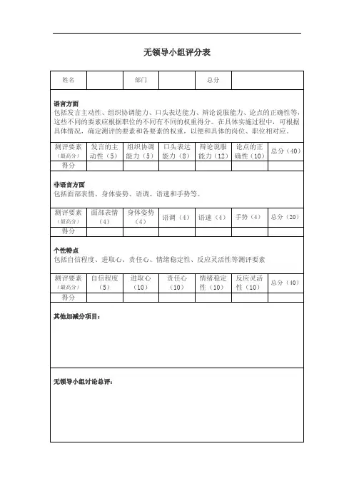 无领导小组讨论评分表(仅供参考)