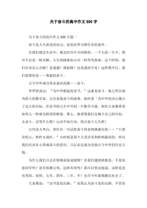 关于奋斗的高中作文800字