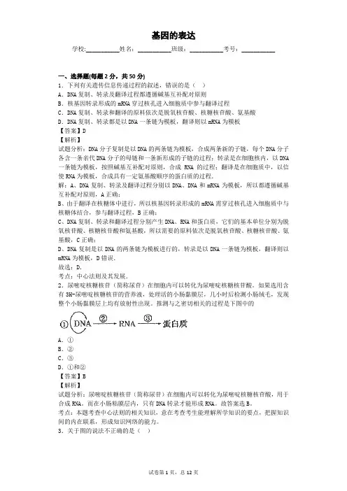人教版 基因的表达 单元测试3
